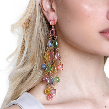 Orecchini pendenti in metallo con pietre in vetro e resina multicolore - Mya Accessories