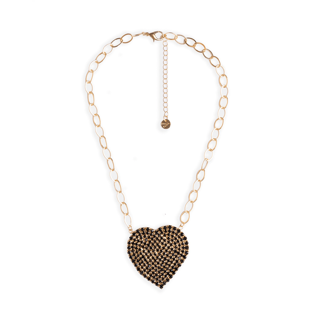 Collana girocollo a catena con pendente a forma di cuore con strass neri - Mya Accessories