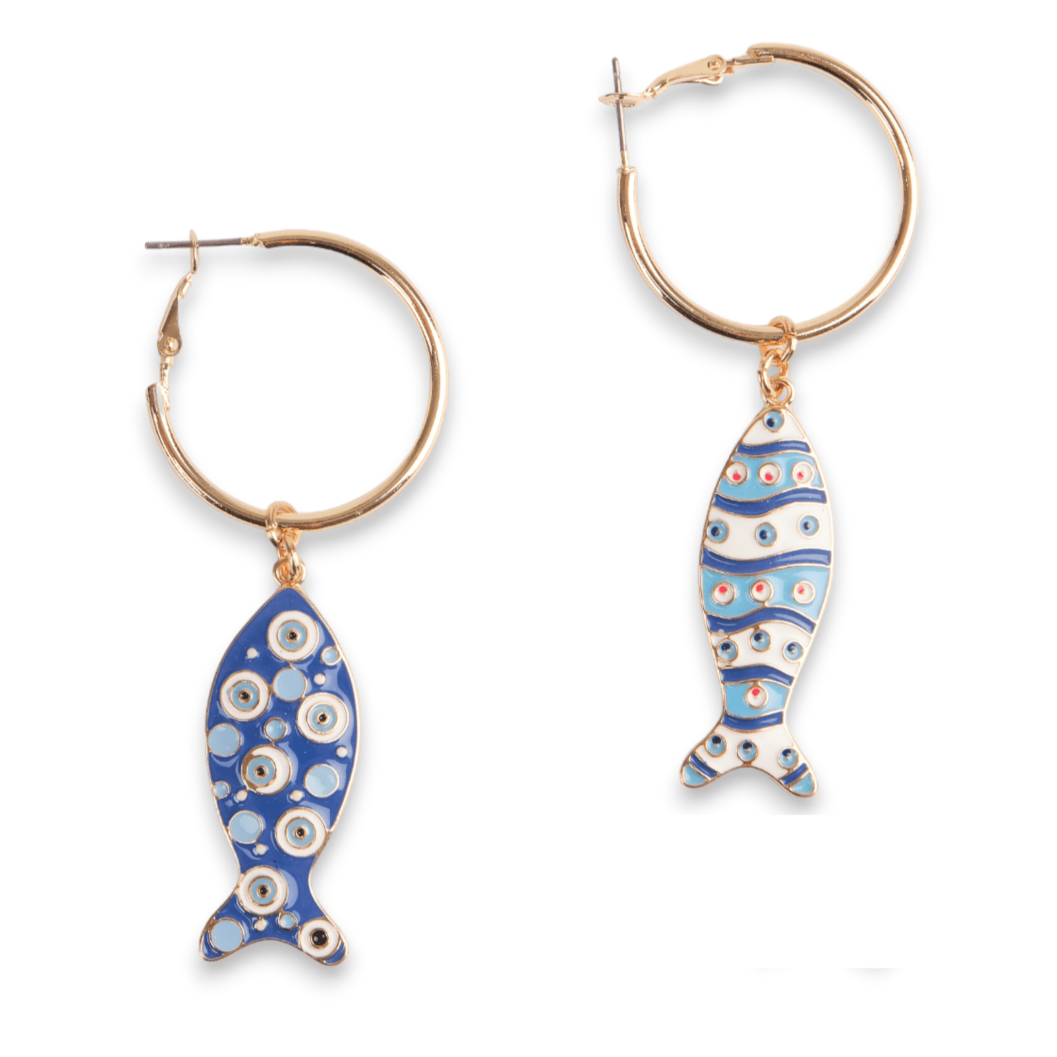 Orecchini cerchio pesci blu-bianchi - Mya Accessories