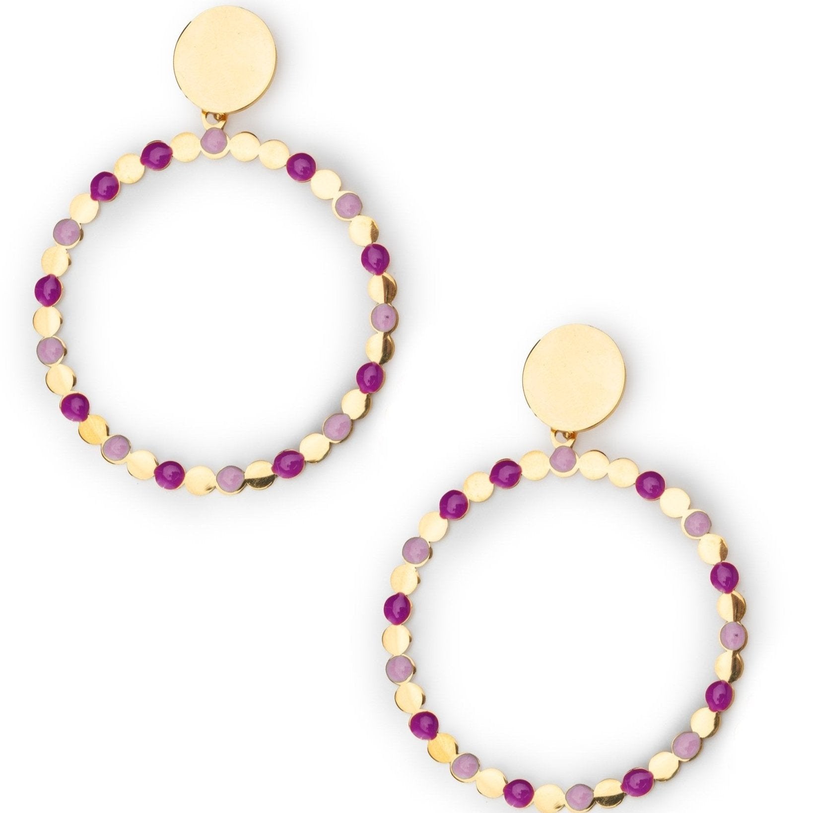 Orecchini circolari smaltati viola e fucsia - Mya Accessories