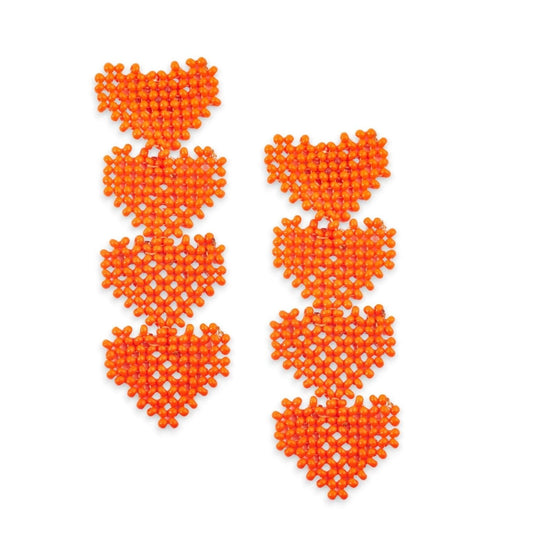 Orecchino pendente con quattro cuori arancio - Mya Accessories
