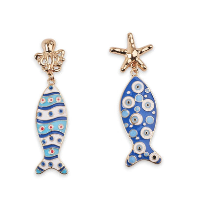Orecchini con stella marina e polipo blu - bianchi - Mya Accessories