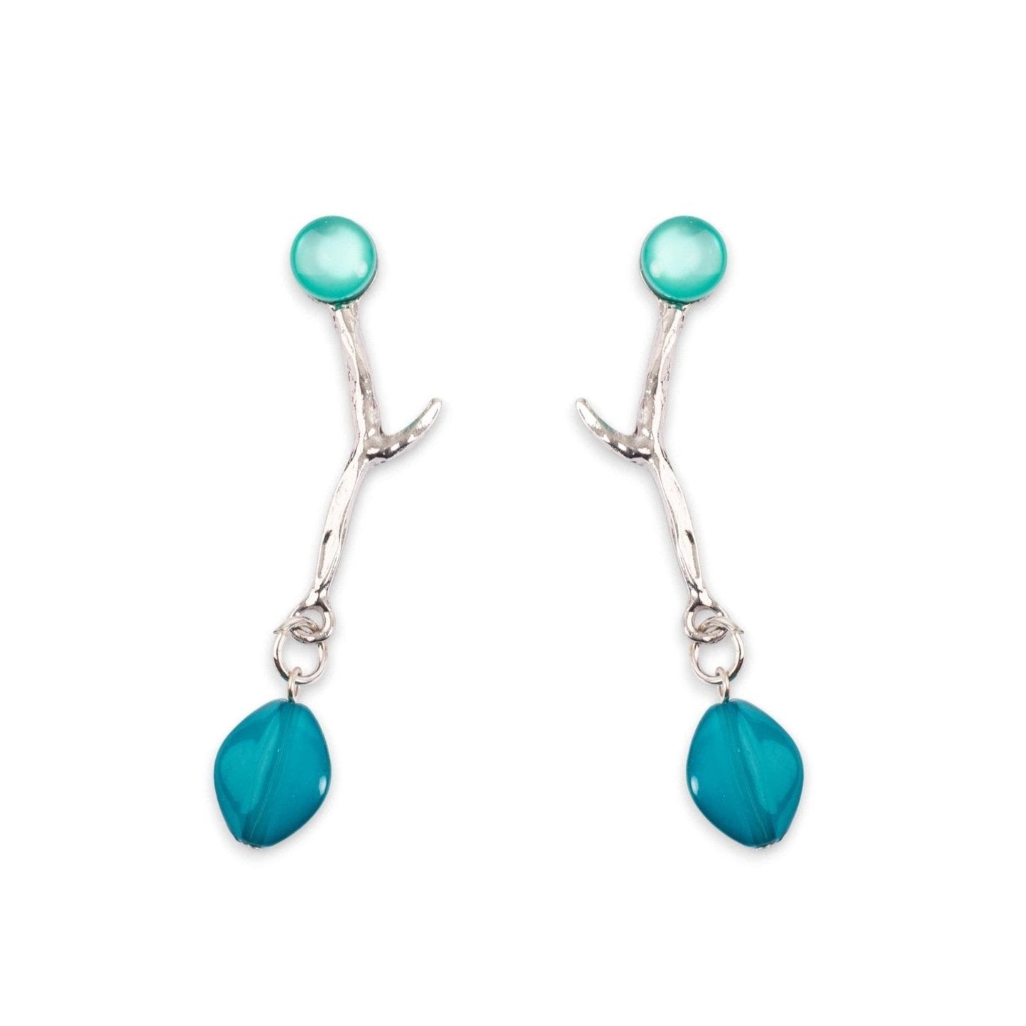 Orecchino ramo corallo con metallo argentato e acrilico blu - Mya Accessories