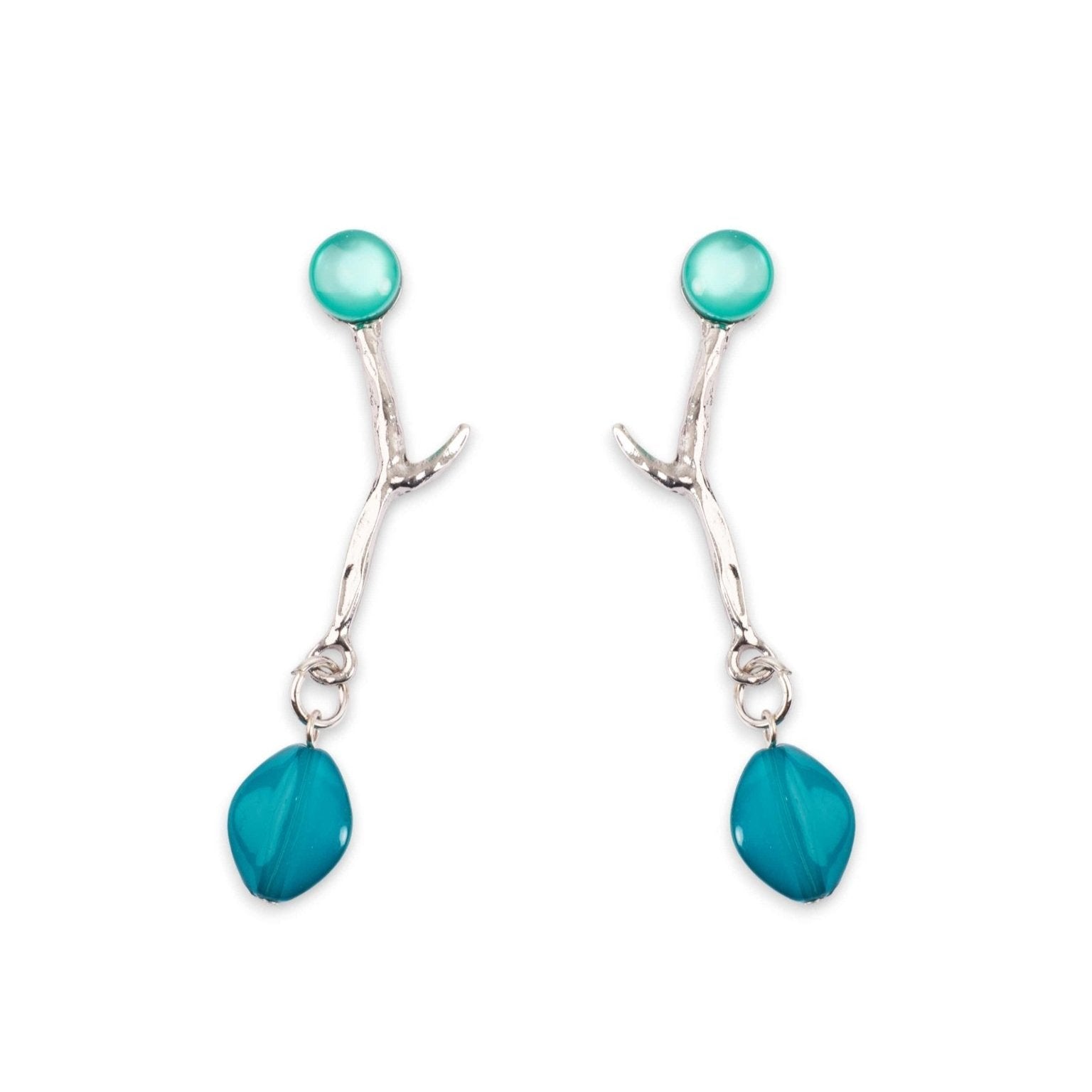 Orecchino ramo corallo con metallo argentato e acrilico blu - Mya Accessories