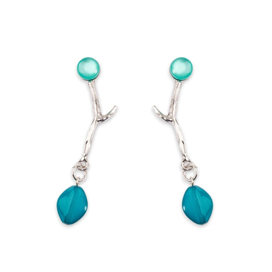 Orecchino ramo corallo con metallo argentato e acrilico blu - Mya Accessories