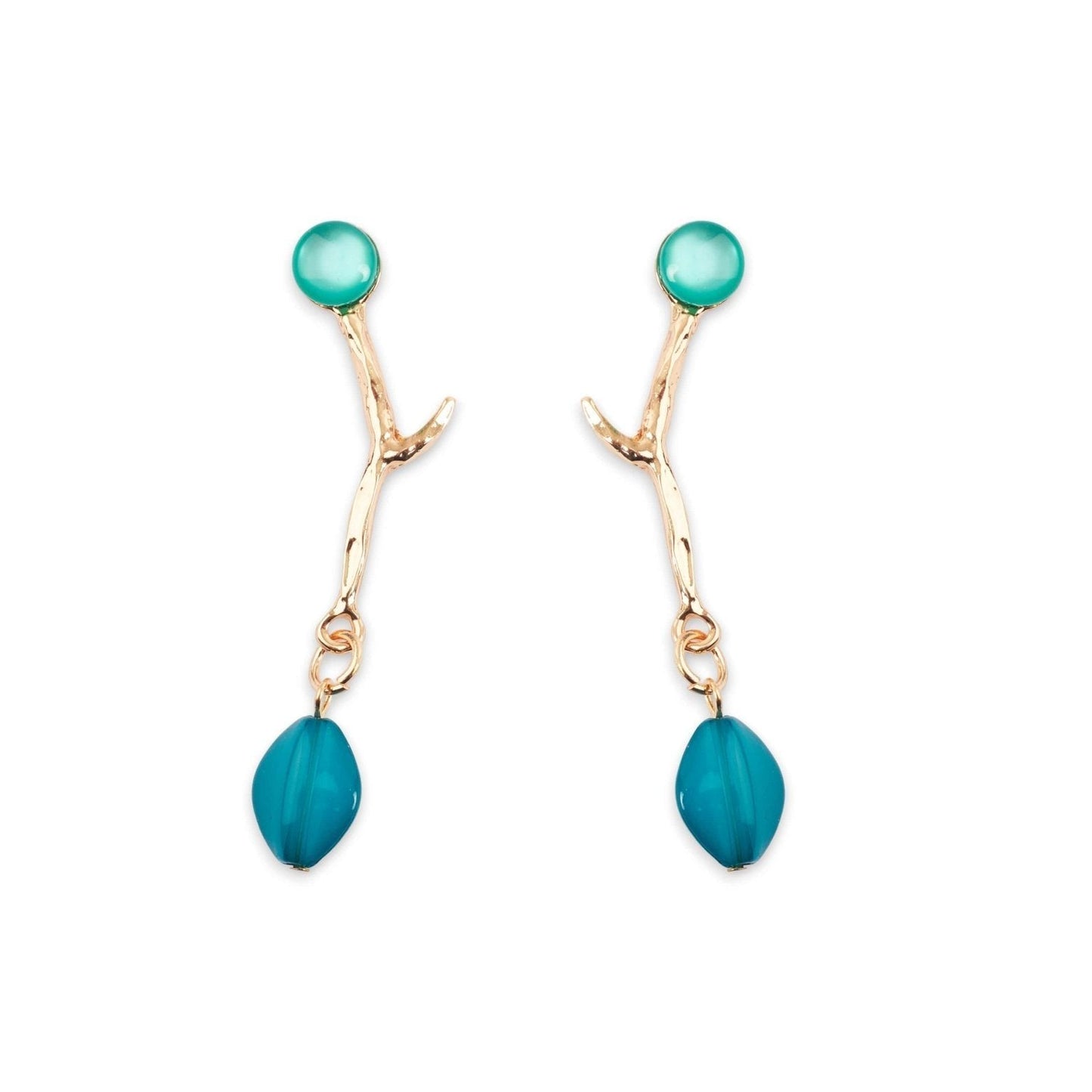 Orecchino ramo corallo con metallo oro e acrilico blu - Mya Accessories