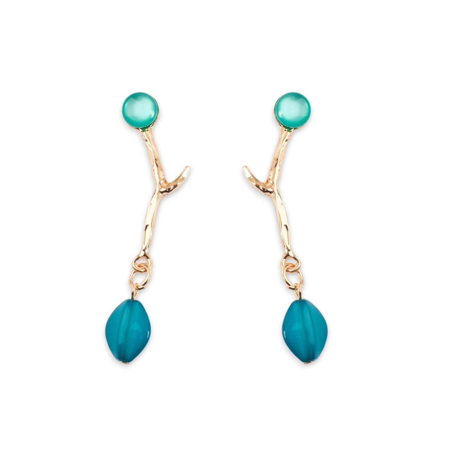 Orecchino ramo corallo con metallo oro e acrilico blu - Mya Accessories