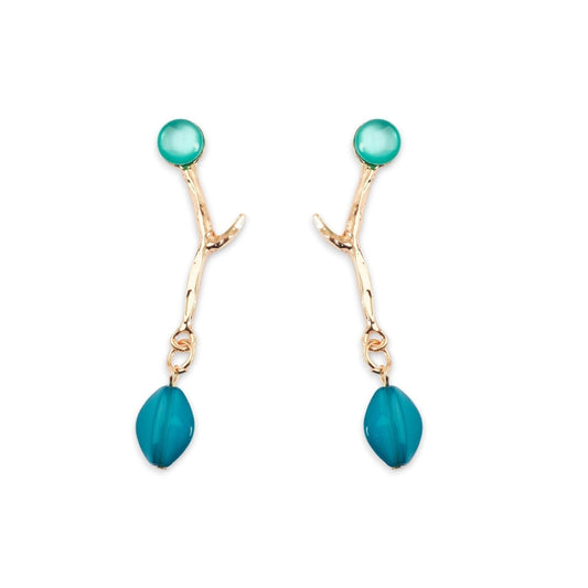 Orecchino ramo corallo con metallo oro e acrilico blu - Mya Accessories