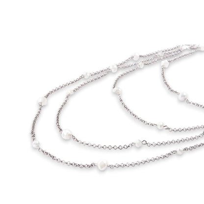 Collana multifilo lunga con pietre sui toni del bianco